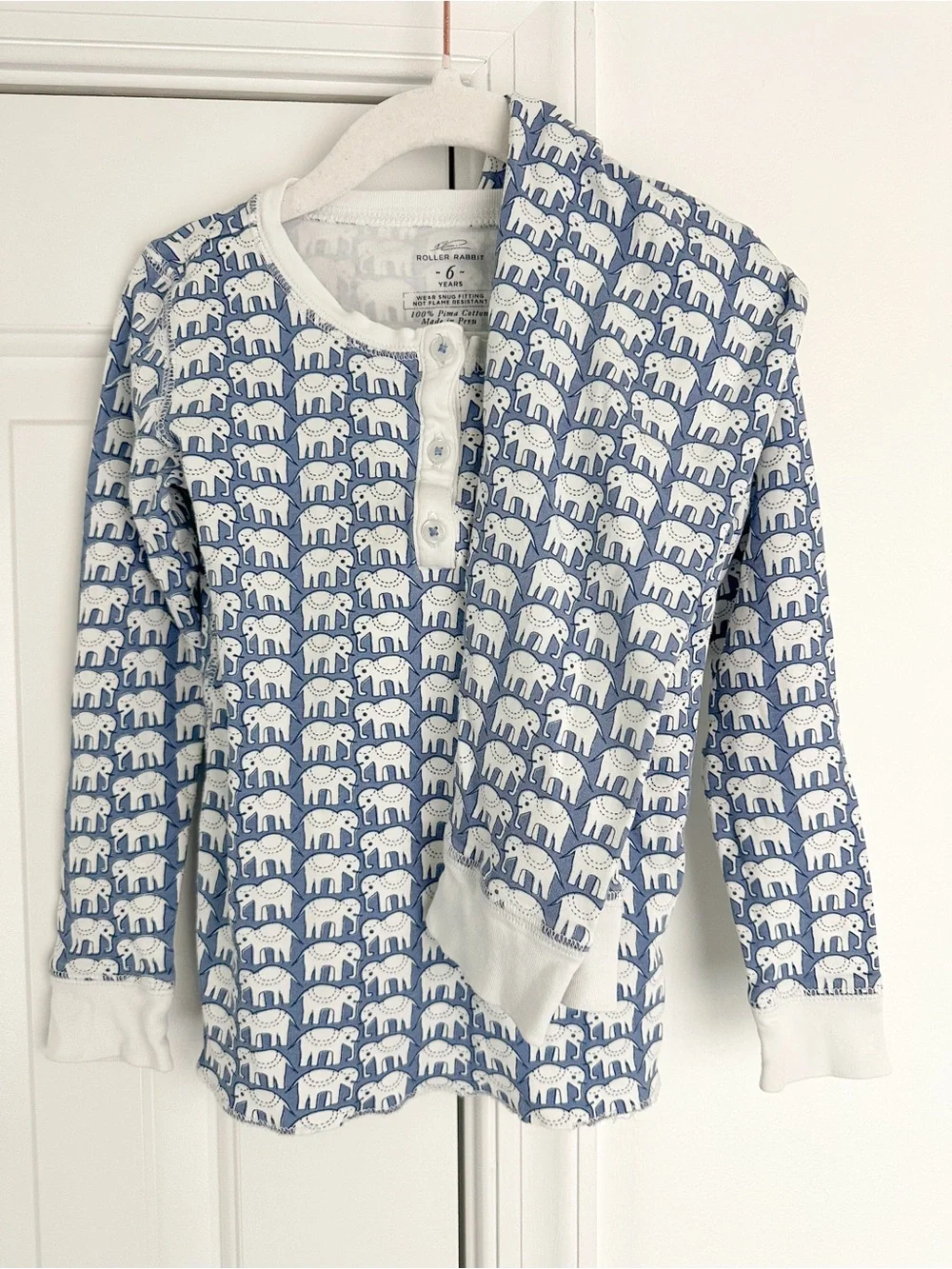 Roller Rabbit Blue Elephant Printed pajama set size 6 excellent condition